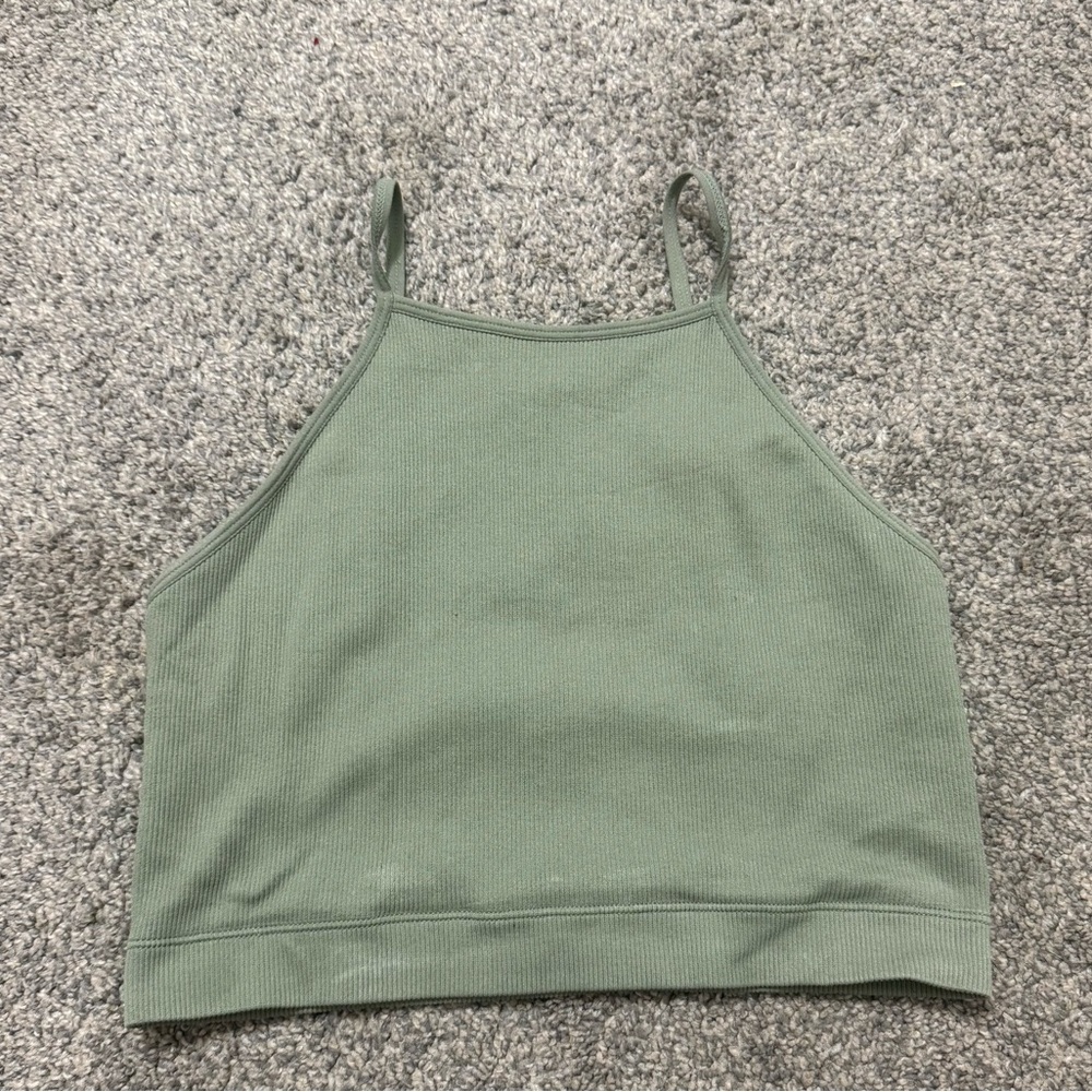 Green Ribbed Crop Top